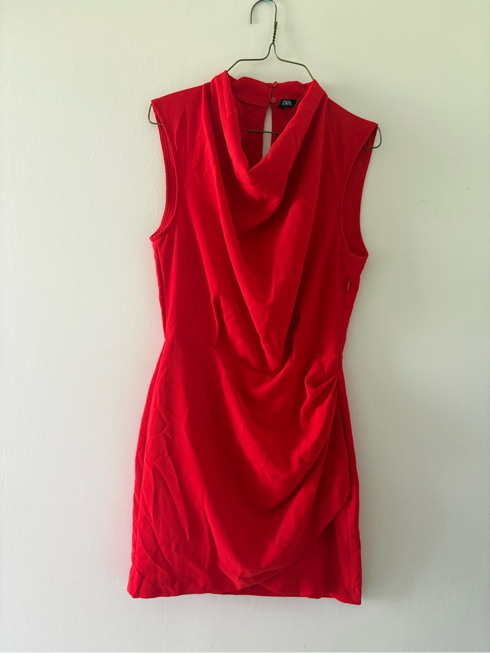 Zara Red cowl neck draped Sleeveless mini Dress